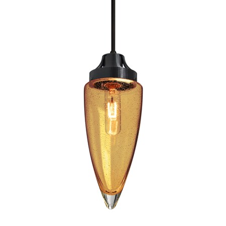 Besa Lighting Sulu Cord Pendant, Amber Bubble, Black Finish, 1x60W Incandescent 1JT-SULUAM-BK